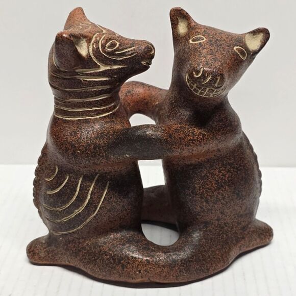 VTG Pre Columbian Style Dancing Dogs Xoloitzcuintli Colima Signed Figurine 6" - Picture 1 of 9